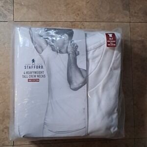 Stafford Mens Heavyweight 4 Pack Crew Neck Short Sleeve Shirts White XLarge-Tall